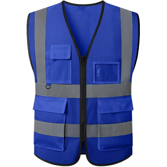 Reflective Vest Class 2 Safety Vests ANSI with 5 Pockets Zipper High Visibility Construction Uniform