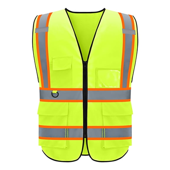 Reflective Vest Class 2 Safety Vests ANSI with 5 Pockets Zipper High Visibility Construction Uniform
