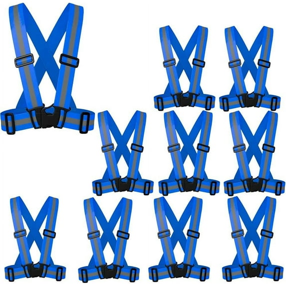 Reflective Vest | Lightweight, Adjustable & Elastic | Safety & High Visibility for Running, Jogging, Walking,Cycling | Fits Outdoor Clothing (Pack of 10, Neon Blue)