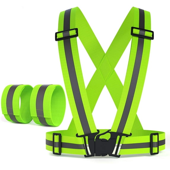 Reflective Vest for High Visibility All Day and Night for Running, Biking and More, Unisex (1 Vest, 2 Arm Bands)