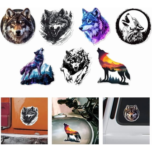 Reflective Vinyl Car Stickers Waterproof Decals for Vehicle Decoration Wolf 148x155mm 7pcs/set DIY