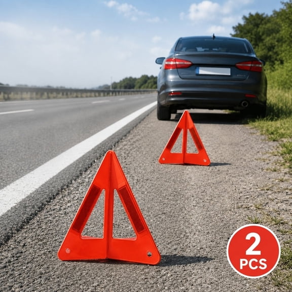 Reflective Warning Triangle, 2 Pack Foldable Roadside Emergency Triangle with Reflective Strip, Red for Vehicle Breakdown, Highway, Parking