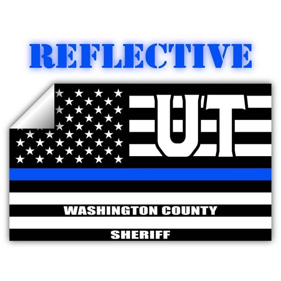 Reflective Washington County Utah UT Thin Blue Line Stealthy Old Glory USA Flag | Honoring Law Enforcement Officers Sheriffs | County State Decal Bumper Sticker 3M Vinyl 3" x 5"