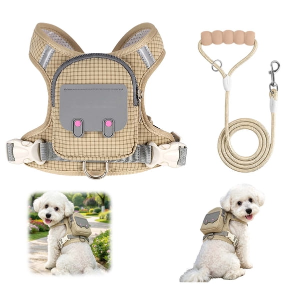 Reflective Waterproof Dog Harness Backpack with Leash, Adjustable No-Pull Pet Vest with Storage Pockets for Outdoor Use