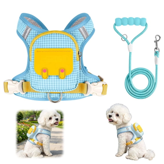 Reflective Waterproof Dog Harness Backpack with Leash, Adjustable No-Pull Pet Vest with Storage Pockets for Outdoor Use