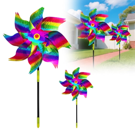 Reflective Windmill with Bird Deterrent for Courtyard, Garden, and Farm â Sparkling Windmill, Rotating Design, 55cm Height, Outdoor Decoration