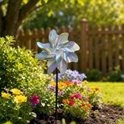 Reflective Windmills with Stakes Extra Sparkly Garden Decor 10 Pack, Bird Deterrent Pinwheels with Sturdy Rods, Yard Patio Farm Ornament for Scaring Birds Away