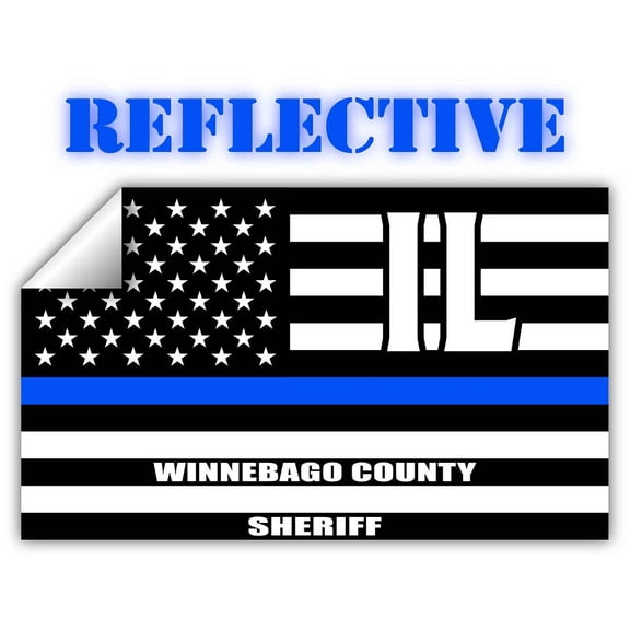 Reflective Winnebago County Illinois IL Thin Blue Line Stealthy Old Glory USA Flag | Honoring Law Enforcement Officers Sheriffs | County State Decal Bumper Sticker 3M Vinyl 3" x 5"