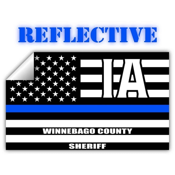 Reflective Winnebago County Iowa IA Thin Blue Line Stealthy Old Glory USA Flag | Honoring Law Enforcement Officers Sheriffs | County State Decal Bumper Sticker 3M Vinyl 3" x 5"