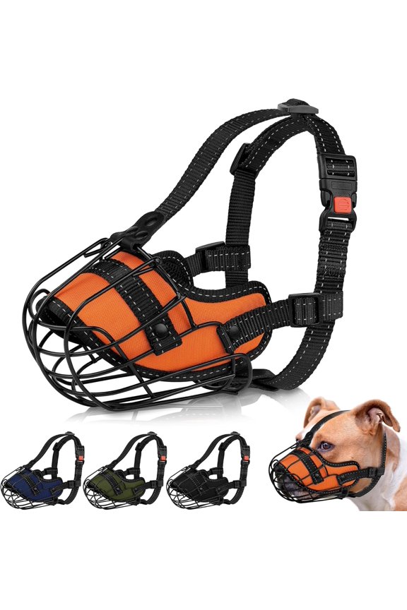 Reflective Wire Basket Muzzle for Large Dogs Orange Pitbull Size