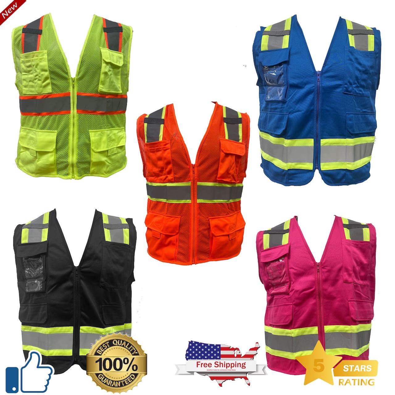 Reflective Workers Vest. High Visibility Waistcoat Reflective Jacket