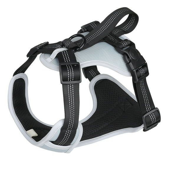Reflective anti choking pet oxford vest with easy to control handle, suitable for walking training - Silver Grey - X