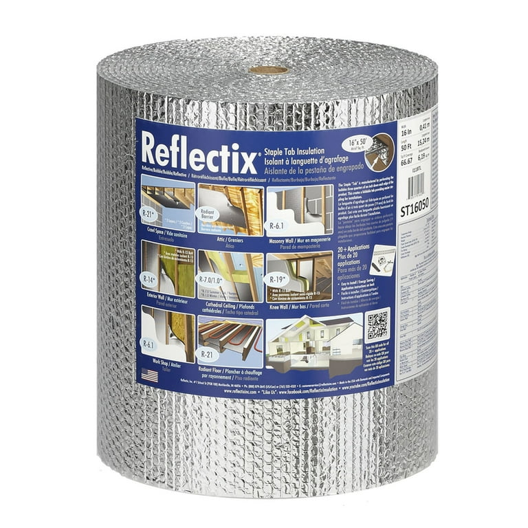 Reflectix 16 in. W X 25 ft. L R-3.7 to R 21 Reflective Radiant Barrier Insulation Roll 33 sq ft Reflectix 16 in. W X 25 ft. L R-3.7 to R 21 Reflective Radiant Barrier Insulation Roll 33 sq ft