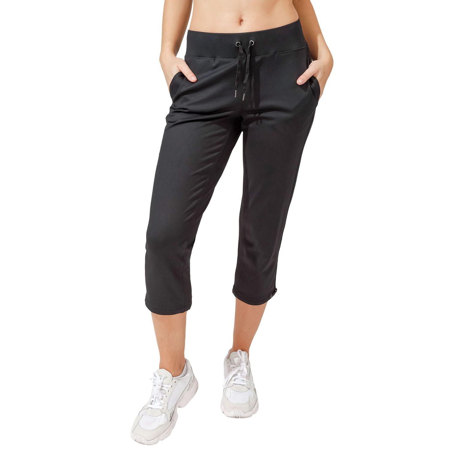 Reflex 90 Degree Women's Elastic Waist Pull On Athletic Travel Capri Pants  (Black, M) 