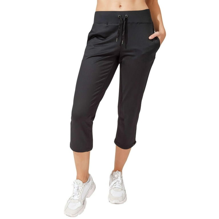 Reflex 90 Degree Women's Elastic Waist Pull On Athletic Travel Capri Pants  (Black, S) 