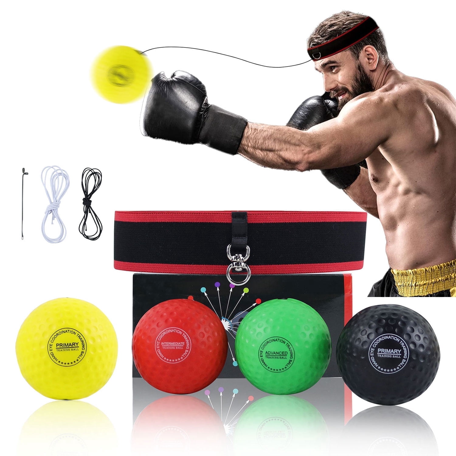 Reflex Ball Set of 4, Boxing Ball with Adjustable Headband Boxing ...