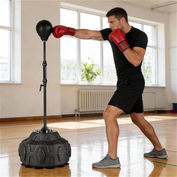 Reflex Boxing Punching Bag (New Version), Freestanding Punching Bag Stand with Rapid-Rebound Spring, Ideal for Boxing, MMA, and More, Adjustable Height, 57"–72.8"