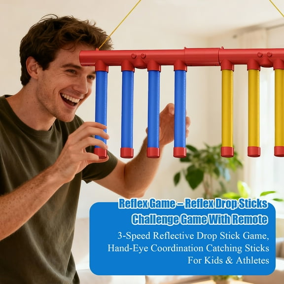 Reflex Reaction Game for Athletes – 3-Speed Drop Sticks Challenge with Remote, Hand-Eye Coordination Catching Sticks for Family