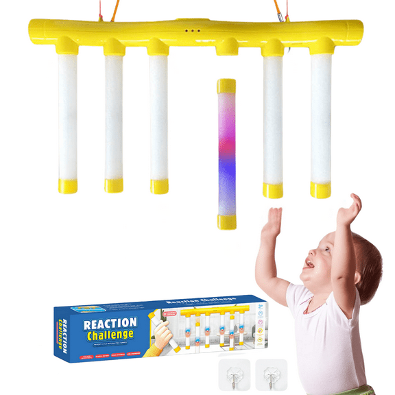 Reflex Stick Game, Reflex Light-Up Sticks Reaction Training Hand Speed Challenge Game, Upgrade Hand Eye Coordination Training Toy 3 Adjustable Speed (Light-Up, Yellow)
