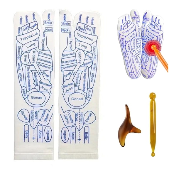 Reflex Therapy Socks,Reflexology Socks with Massage Tool,Acupressure Chart, Massage Pen & Stick to Ease Fatigue & Improve Circulation,Stress & Pain Relief for Women and Men(Women*1)