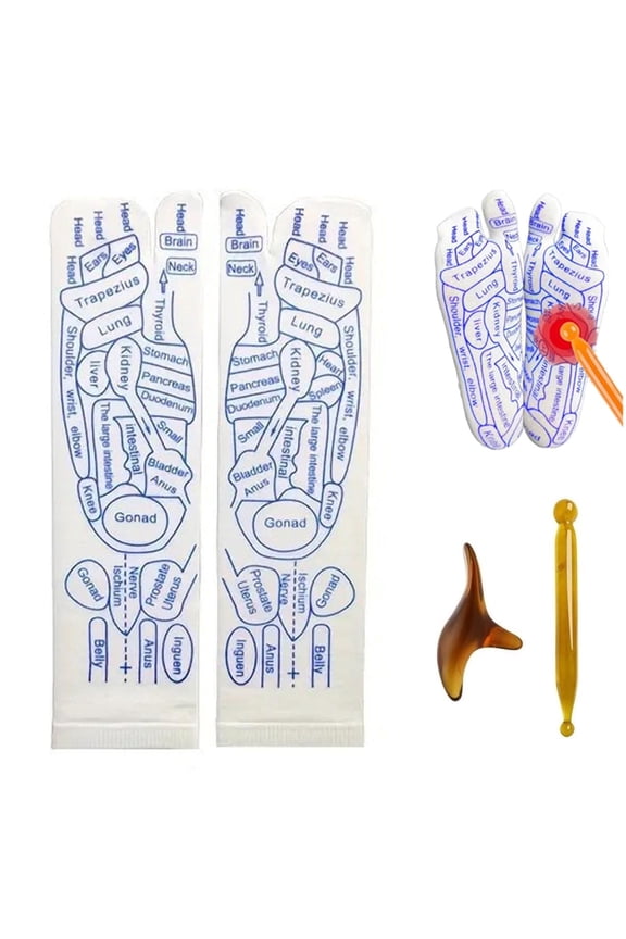 Reflex Therapy Socks,Reflexology Socks with Massage Tool,Acupressure Chart, Massage Pen & Stick to Ease Fatigue & Improve Circulation,Stress & Pain Relief for Women and Men(Men*1)