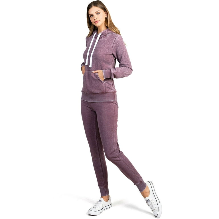 Reflex Women's Burnout Soft, Cozy Jogger & Sweatshirt Hoodie Set (X-Large,  Plum)