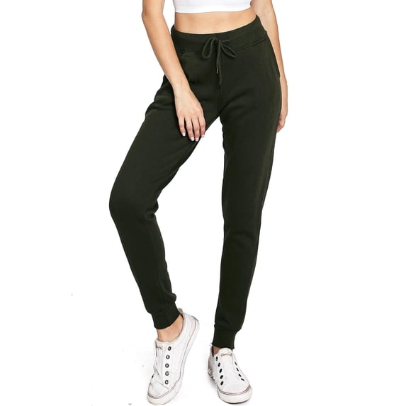 Reflex Womens Juniors High Rise Fleece Lined Jogger Sweatpants (Olive, XL)