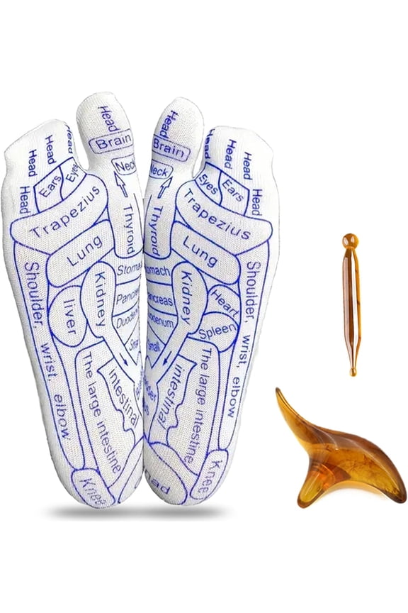 Reflexology Chart Socks, Acupressure Socks Kit with Trigger Point Massager for Foot Pain, Beginner-Friendly Pressure Point Socks