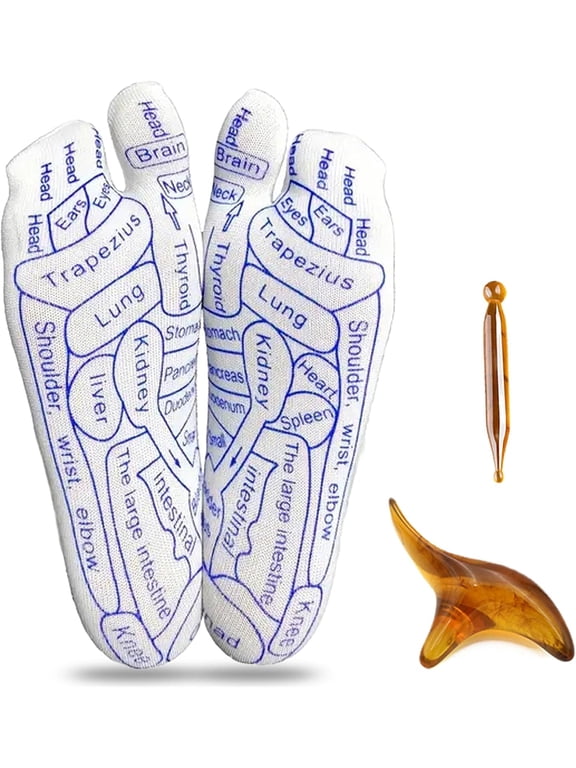 Reflexology Chart Socks, Acupressure Socks Kit with Trigger Point Massager for Foot Pain, Beginner-Friendly Pressure Point Socks