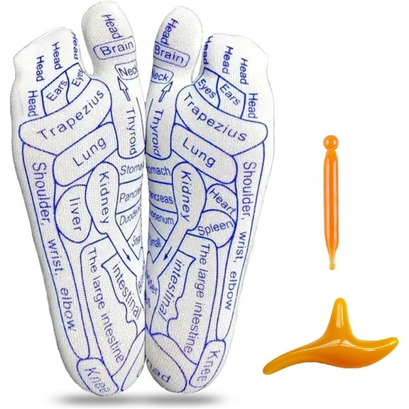 Reflexology Chart Socks, Acupressure Socks Kit with Trigger Point Massager for Foot Pain, Beginner-Friendly Pressure Point Socks