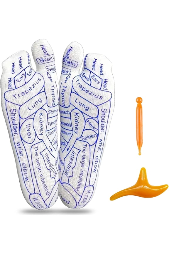 Reflexology Chart Socks, Acupressure Socks Kit with Trigger Point Massager for Foot Pain, Beginner-Friendly Pressure Point Socks