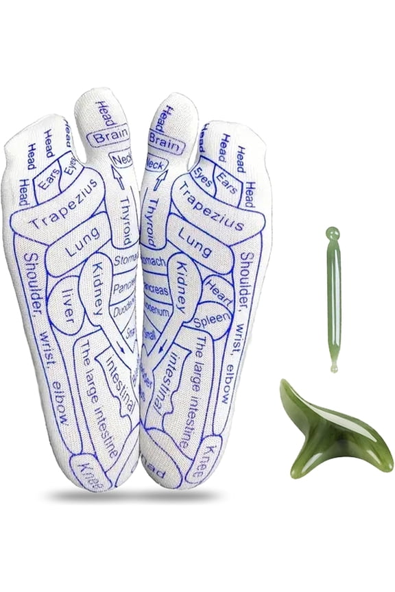 Reflexology Chart Socks, Acupressure Socks Kit with Trigger Point Massager for Foot Pain, Beginner-Friendly Pressure Point Socks