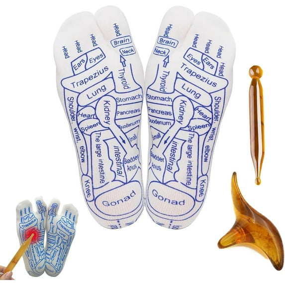 Reflexology Foot Massage Socks, Reflexology Chart Socks with Trigger Point Massage Tool, Foot Acupressure Socks for Women and Men