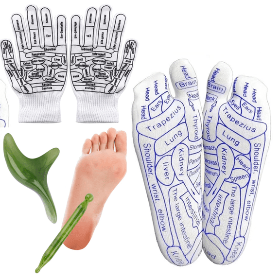 Reflexology Socks Gloves Set with Trigger Point Massage Tool, Foot Acupressure Reflexology Socks with Massage Tools,Relief Remedy for Foot Massage