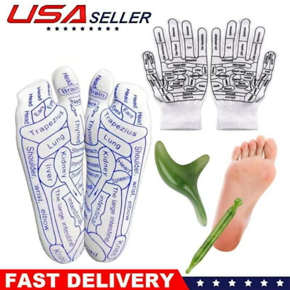 Reflexology Socks with Gloves Tools Set, Foot Massager Socks with 2 Massage Tool