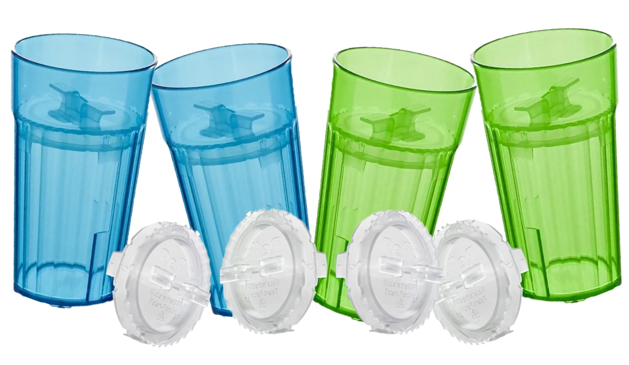 Reflo Smart Cup (Blue & Green 4-Pack) Open Training Cup, Toddler Cup, No Suction 6oz, 360 Control-Flow, USA MADE Premium High-Impact Plastic