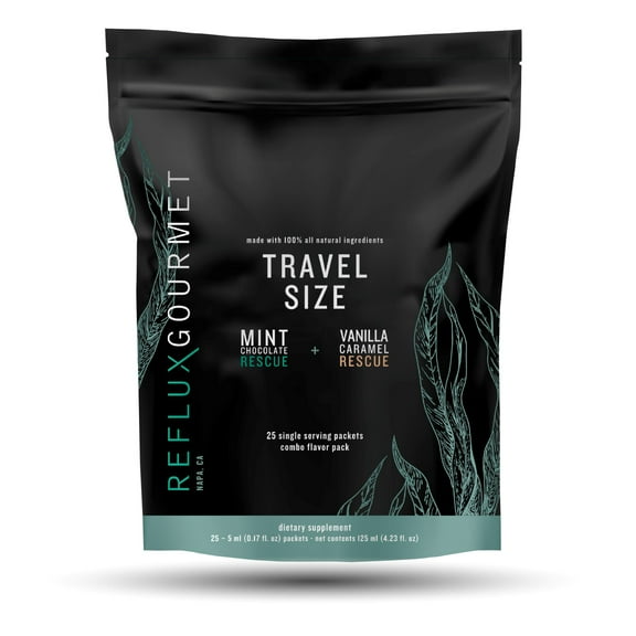 Reflux Gourmet Natural Heartburn Acid Reflux Relief Support Supplement for GERD, LPR, Indigestion, Aid For Intermittent Fasting, Alginate Therapy, Single Serve 25 Pack, Mint Chocolate/Vanilla Caramel