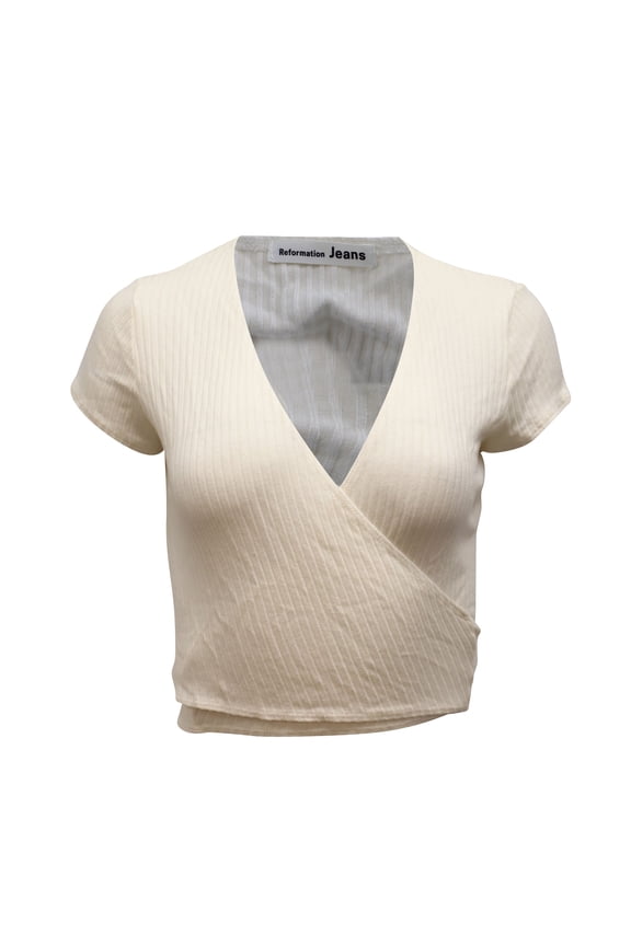 Pre-Owned Reformation Flora Short Sleeve Knit Top in White Tencel