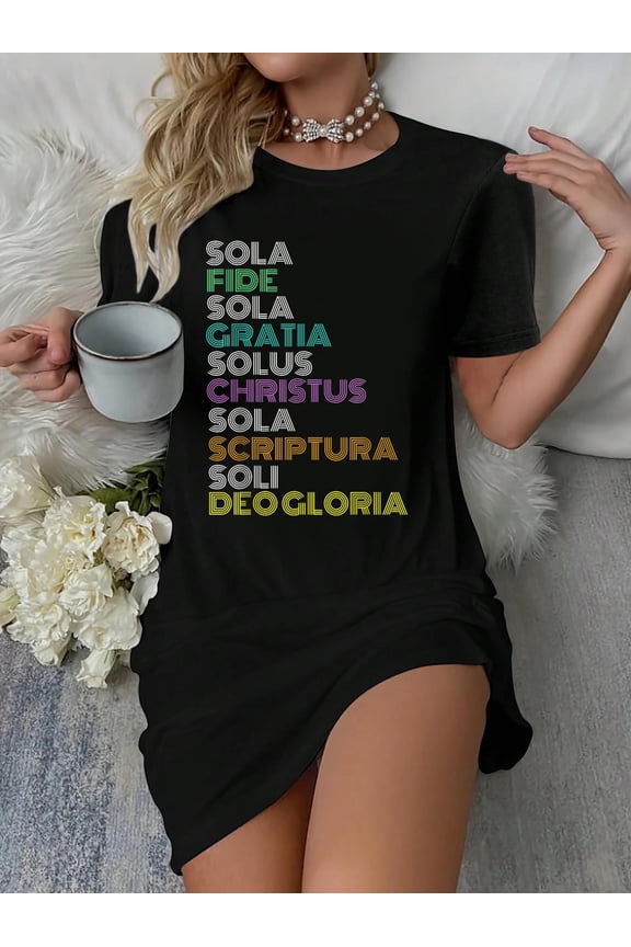 Reformed Christian Five 5 Solas Reformation Day Church T-Shirt Dress Casual Summer Dress Everyday Outfit