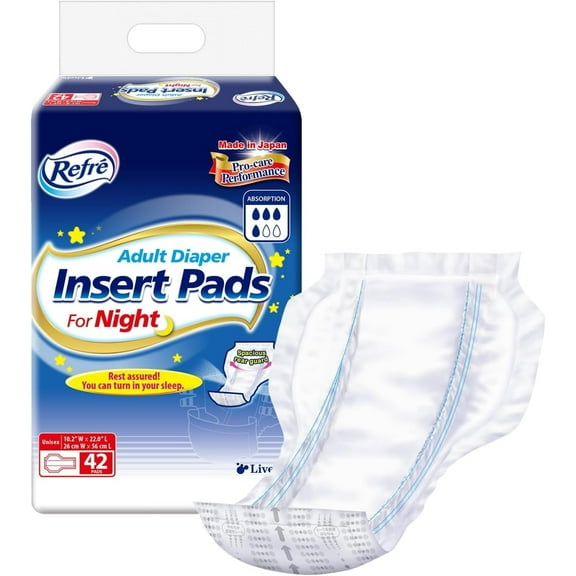 Refr Adult Diaper Insert Pads for Night - Unisex Protective Underwear Liners for Overnight Protection - Booster Pads for Tabbed Briefs - Odor Control Adhesive Incontinence Pads - 11"x 19.3" - 42 Ct