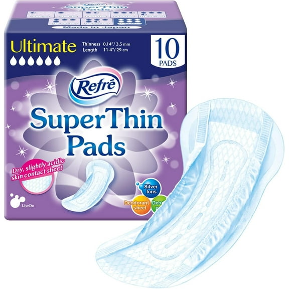 Refr SuperThin Pads Ultimate (300cc) - Unisex Disposable Bladder Control Pads - Ultra Absorbent & Odor Eliminating Adhesive Underwear Pads for Incontinence - Thinness 0.14" - Length 11.4" - 10 Ct
