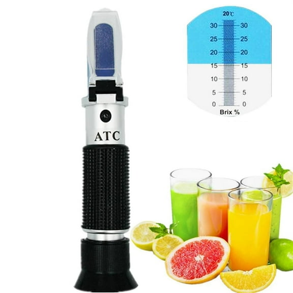 Refractometer Hand held Sugar Level Test Meter Food Fruit Beverages Content Homebrew Tool with ATC/Brix Range 0~32% ,Lightweight