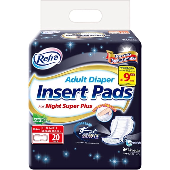 Refre Adult Diaper Insert Pads (20 Count) Night Super Plus Absorbency Maximum Protection Booster Pads for Tab-Fasten Briefs Instantly Dry Surface, Breathable, Large Size (11" x 23.8")
