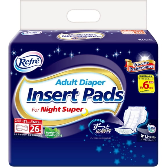 Refre Adult Diaper Insert Pads (26 Count) Night Super Absorbency Contoured Booster Pads for Tab-Fasten Briefs Breathable, pH-Balanced, Large Size (11" x 23.8")