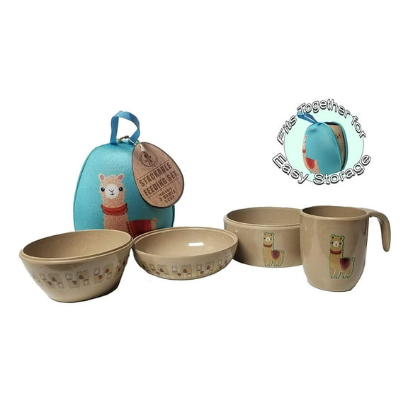 Refresh-A-Baby Stackable Eco-Friendly 4 Piece Bowl Cup Set Made from FDA Approved Recycled Rice Husk Includes Egg Shaped Carrying Case for Easy Transportation and Storage