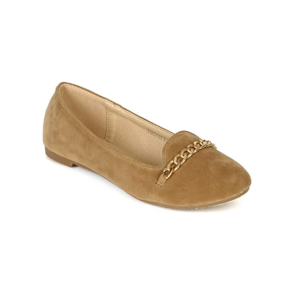 Refresh BH48 Women Suede Round Toe Chain Embellished Slip On Ballet Flat