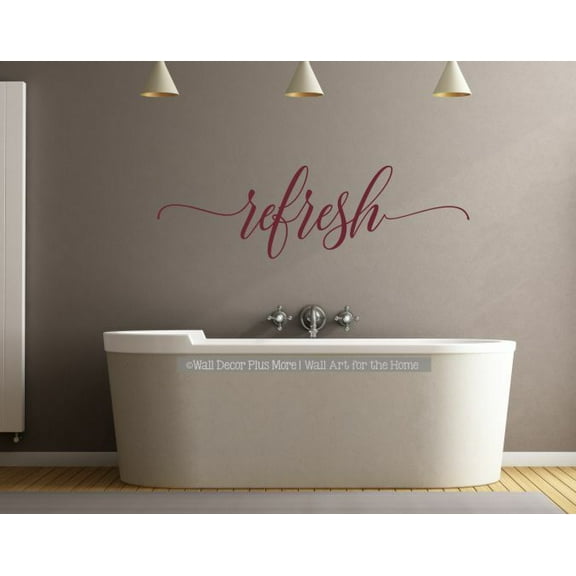 Refresh Bathroom Decals Wall Saying Cursive Vinyl Lettering Home Decor Decal Quote - Wall Words Sticker Spa Bath Decor Art 36x11-Inch Burgundy