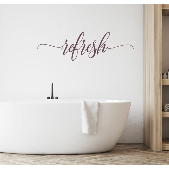 Refresh Bathroom Decals Wall Saying Cursive Vinyl Lettering Home Decor Decal Quote - Wall Words Sticker Spa Bath Decor Art 36x11-Inch Eggplant