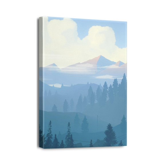 Refresh Bedroom 12x16in Forest Draw Wall Art - Aesthetic Nature, Foggy Mountains, and Lush Green Woodland Scenery