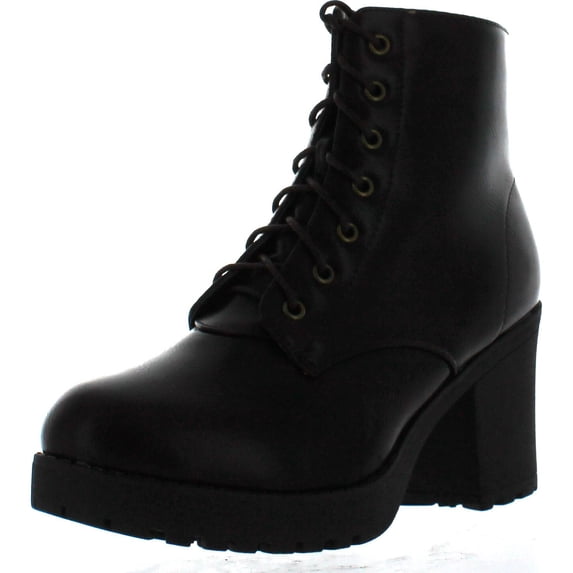 Refresh CLUB-02 Women's Lace Up Side Zip Platform Chunky Combat Ankle Booties